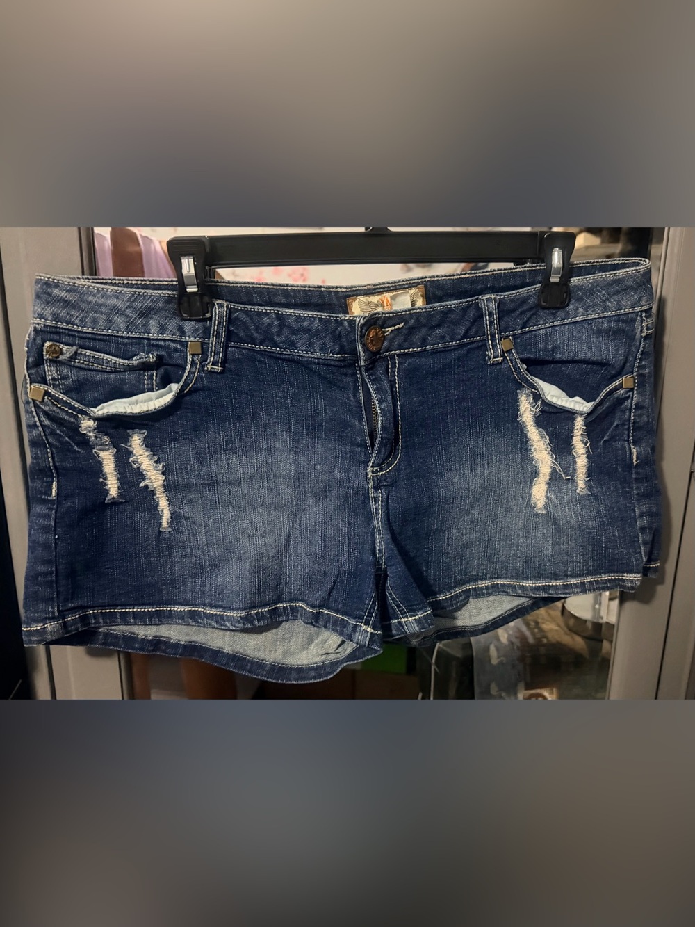 YMI Dark Blue Distressed Jean Shorts 13                #64